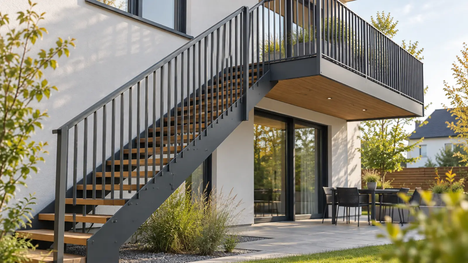 Individuelle Metalltreppe mit Geländer und Balkon